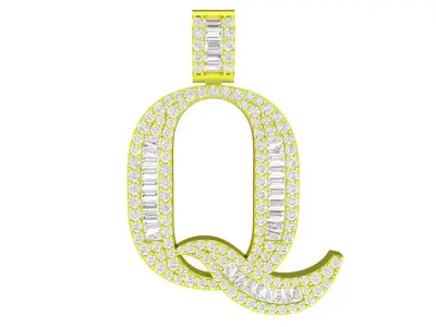 4821 Luxury Diamond Baguette Q Letter Pendant 3D print model
