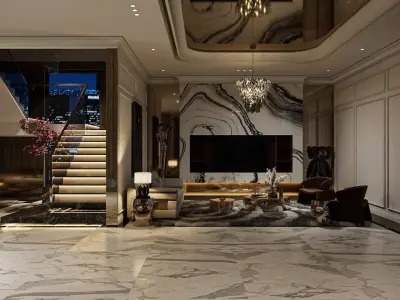 Living Room  Kitchen Interior 3D model