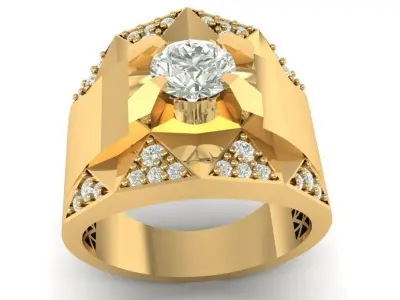 Luxury Geometric Diamond Men Ring in Gold 638 3D print model