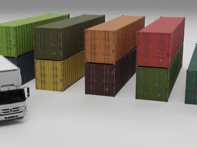 truck and containers Low-poly 3D model