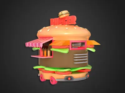 Asset - Cartoons - Food Car -  Hamburger Car 3D model