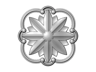 Rounded square carved scroll frame and faceted rosette relief 3D print model