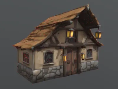 Medieval House Game Ready 3D Environment Model Low-poly 3D model