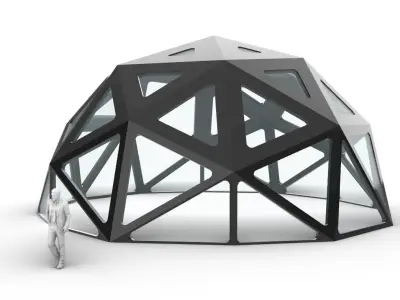 Geodesic Dome with Dynamic Perforations and glass panels  3D model