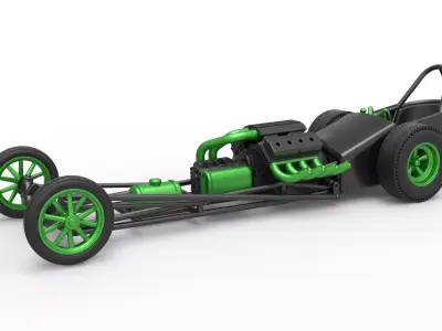 Front engine old school dragster with V8 Version 2 Scale 1 to 25 3D print model