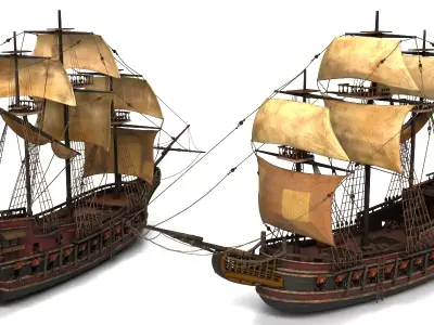 Highly Detailed Pirate Ship Premium Design Historic Style 3D model
