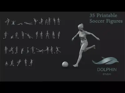 35 Female Soccer player figures 3D print model