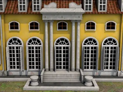 Building house on grassy field Low-poly 3D model