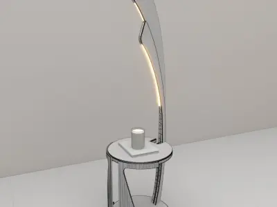 Side Table with a curved -Floor lamp Low-poly 3D model