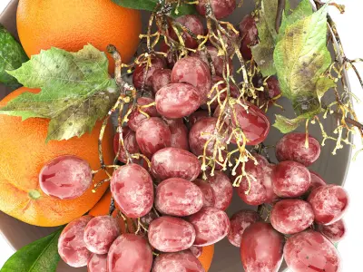 bowl of oranges and brown grapes fruit 3D model