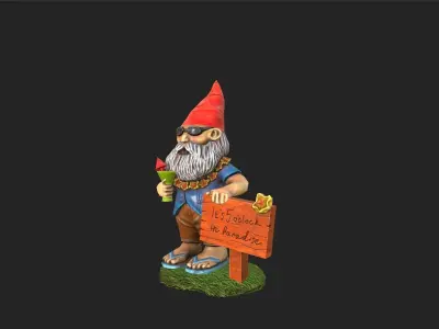 Garden Gnome with cocktail  Low-poly 3D model