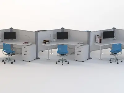 Herman Miller Resolve System with Office Accessories Set 02 3D model