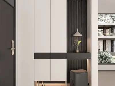 Modern Entryway Storage Cabinet with Built-In Bench 3D model