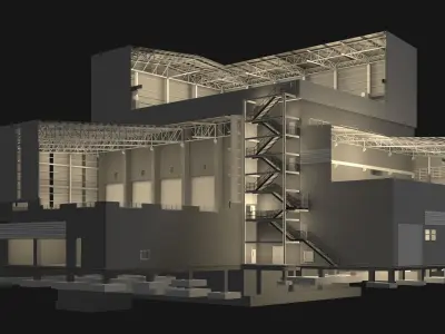 Industrial building in cutaway section 25i17 3D model