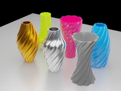 Twisted Wavy Six Vases 3D print model