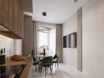 Light kitchen with wooden furniture scene 3D model