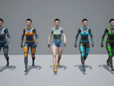 Cyber Girl Sci-Fi Modular Character Unreal Engine 4 Game Ready Low-poly 3D model