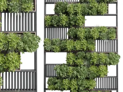 plants set partition in wooden frame  Vertical graden 3D model