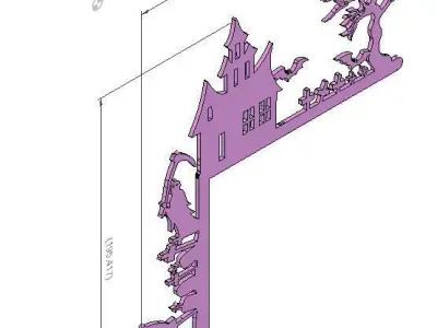 Halloween Castle and Graves Door Corner Decoration Free 3D print model