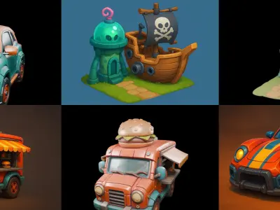 Stylized Car Advanced model bundle 14 pack 100 glb 3D model