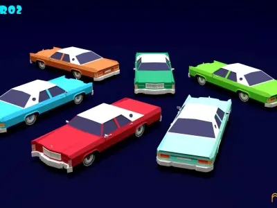 59 rigged and drivable Lowpoly cars Low-poly 3D model