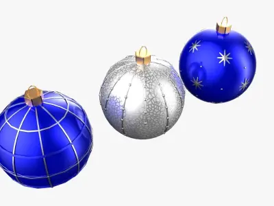 Christmas Tree Ornament Set4 - Blue White Low-poly 3D model