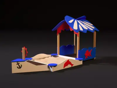 Sandbox boat with a house 3D model
