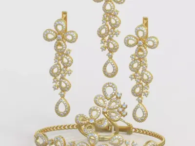 Ring Bracelet Earring and Pendant Set 3D printable model 0014 3D Model Pack