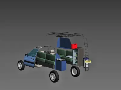 Camper with interior citroen c Low-poly 3D model