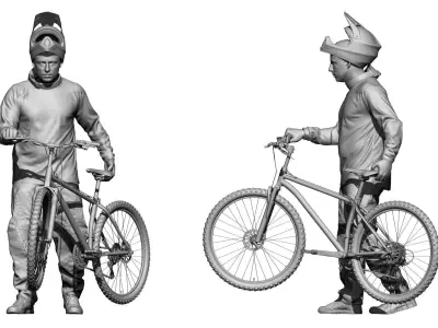 001540 Cyclist with a bicycle 3D model