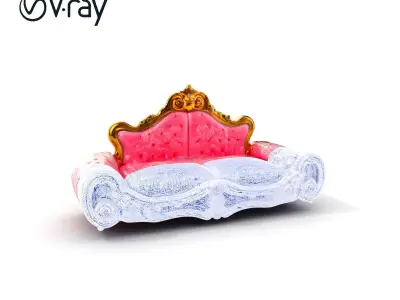 Baroque Style Pink Sofa Model Pack Low-poly 3D model