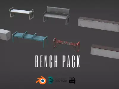 Bench Pack Low-poly 3D model