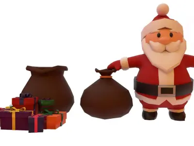 Santa claus with presents Low-poly 3D model
