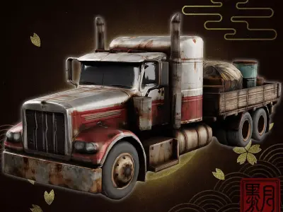 Rusty Cargo Truck Post Apocalyptic Industrial Game Ready Low-poly 3D model