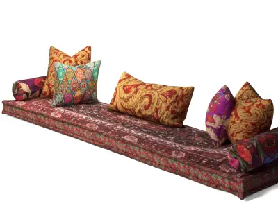 Bohemian Floor Sofa with Cushions 3D model