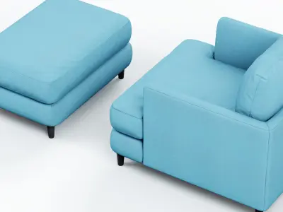 Armchair and pouf blue cloth 3D model