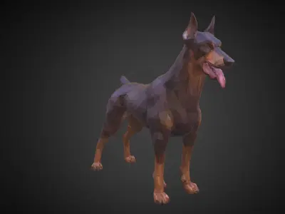 Doberman Brown Low Polygon Art Animal Low-poly 3D model