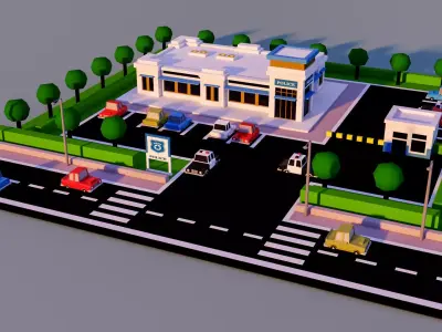 Low Poly police station-poly 3D model Low-poly 3D model