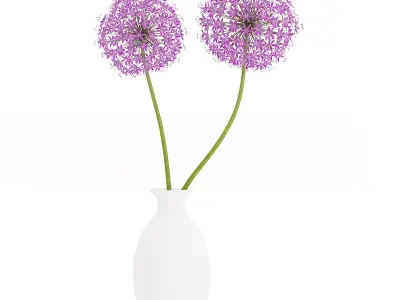 Small Purple Flowers in White Vase 3D model