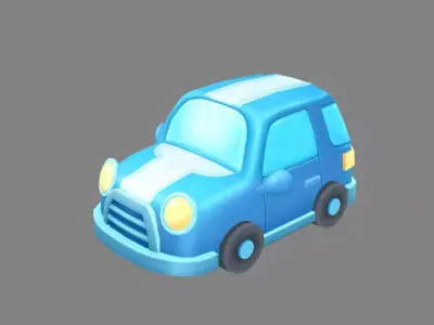 Cartoon car - blue Low-poly 3D model