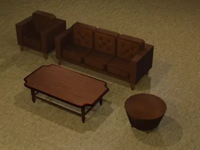 Furniture set coffee table Low-poly 3D model