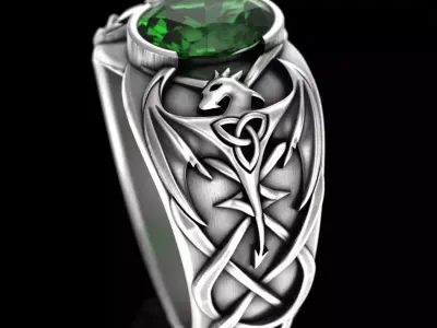 Anillo  con dragones celtas esmeralda 3D print model