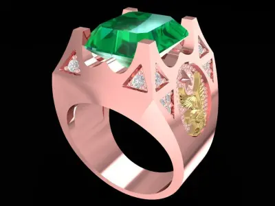 Luxury Emerald Engraved Dragon Signet Ring for Men  2295 3D print model