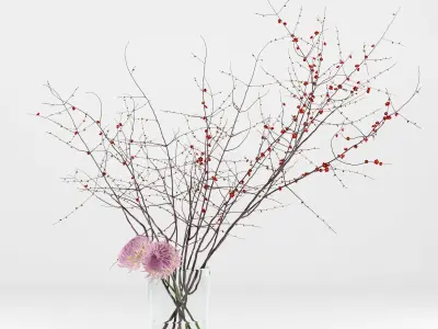 Prunus branches and chrysanthemums 3D model