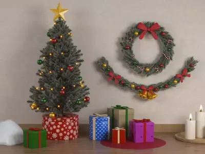 Modular Christmas Decoration Pack Low-poly 3D model