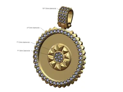 Stud halo and cluster iced diamond pendant 3D print model