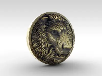 Lion head sculpture Low-poly 3D model