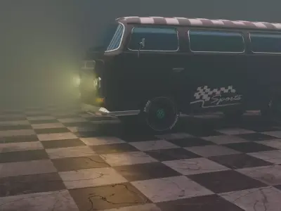 volkswagon type2 micro bus mat black sport edition Low-poly 3D model