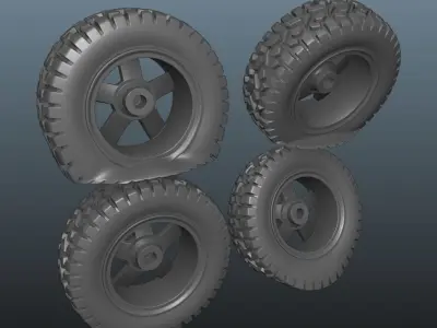 4x4 Wheel and 3 damage stages 3D print model