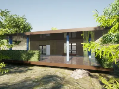 house forest with trees in sun Free 3D model